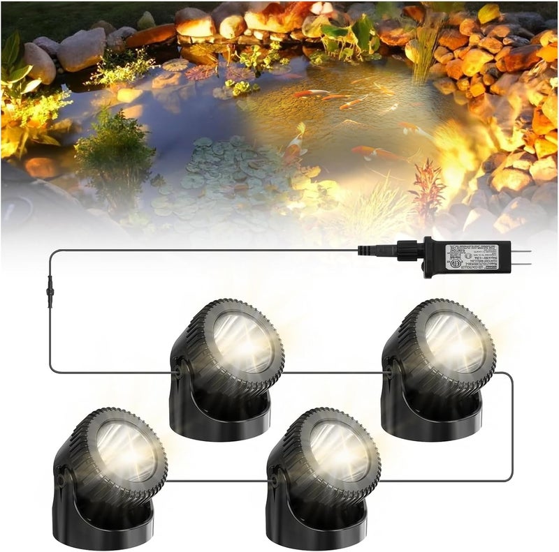 Srygery Underwater Pond Lights with Timer, 3200K Warm White Submersible LED Fountain Lights with IP68 Waterproof for Outdoor Ponds, Aquarium, Waterfalls, Pool, Garden, Yard (Set of 4) - Image 1